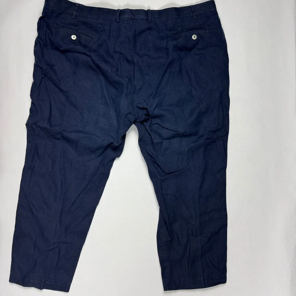 Ralph Lauren Navy Blue Linen Trousers Flat Front Mens Pants 44x26